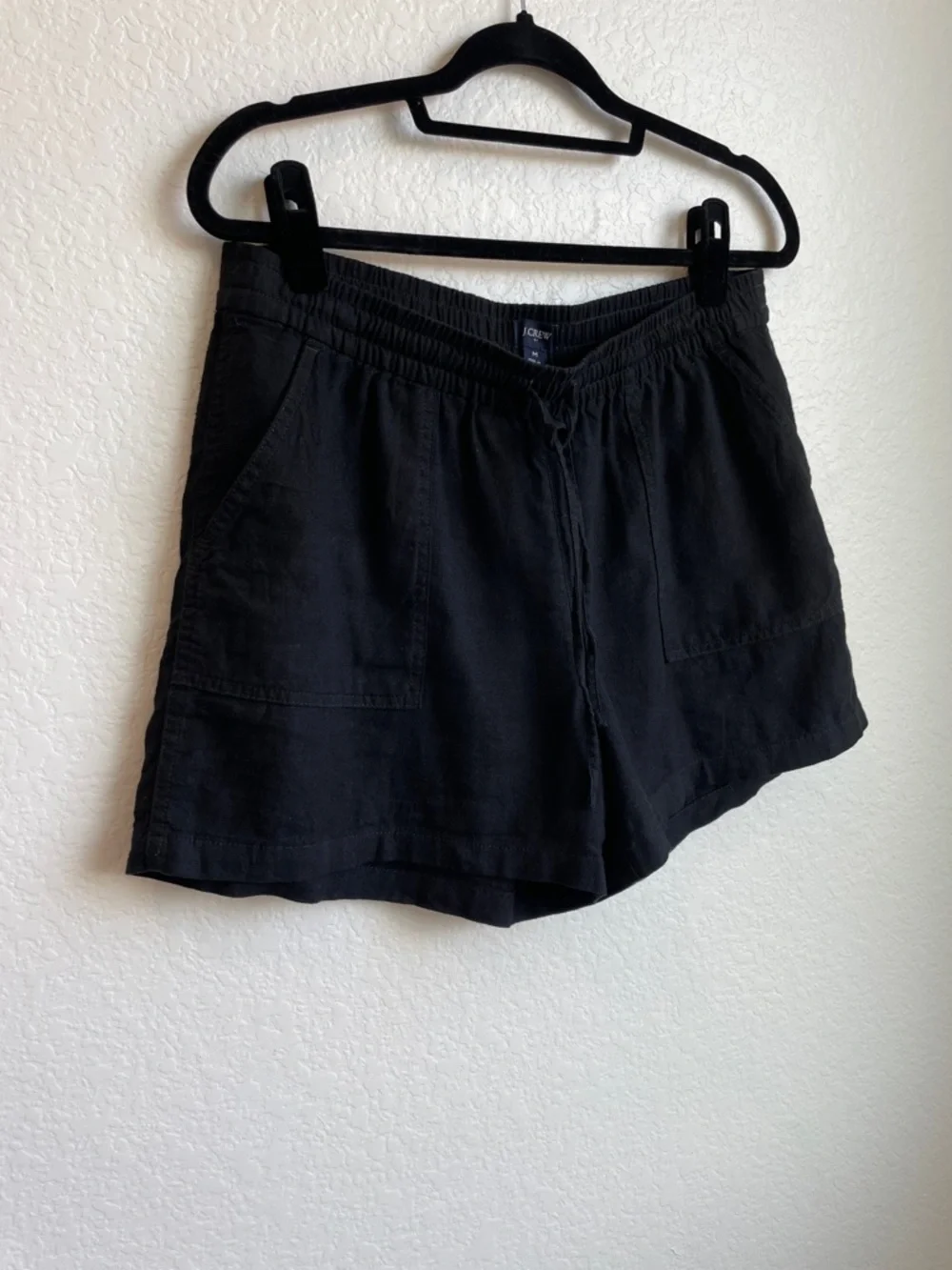 J. CREW • Linen-Blend, High-Waist Elastic w/Drawstring Black Shorts • Medium